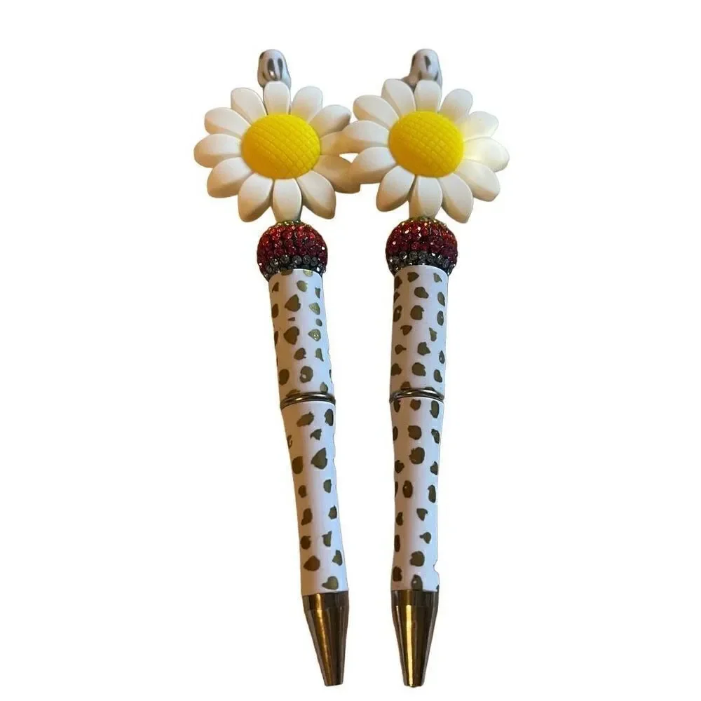 Flower daisy floral beaded writing pen handmade spots animal print rainbow glitt